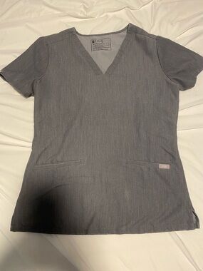 FIGS Women's Charcoal Gray V‑Neck Short Sleeve Scrub Top